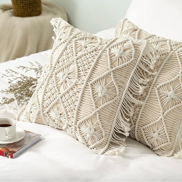 NWT Handmade Macrame Boho Boutique Pillow Cases W/Inserts - Picture 2 of 10
